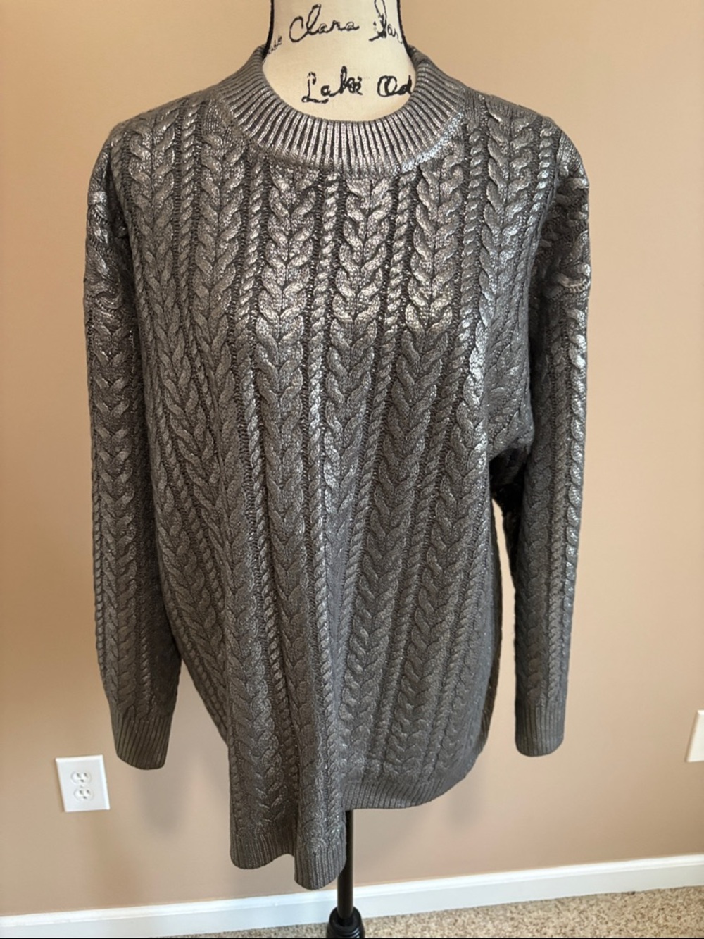 Topshop Metallic Cable-Knit Sweater - size 8 - 10